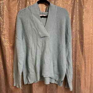 Aerie Light Blue Cozy Up Waffle Knit Hooded Sweater Oversized Medium